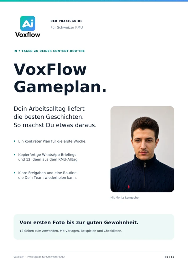 Titelseite des VoxFlow Gameplans: In 7 Tagen zu deiner Content-Routine